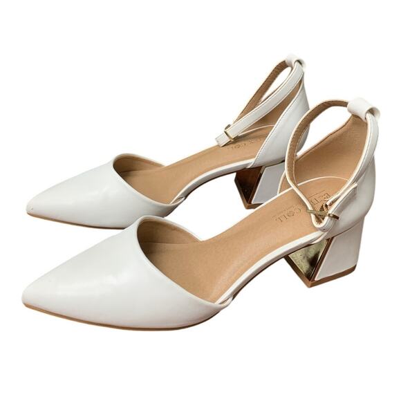 BTEX Coll Womens 7 White Closed Pointed Toe 2.25" Chunky Heel Ankle Strap Shoes - Picture 3 of 8